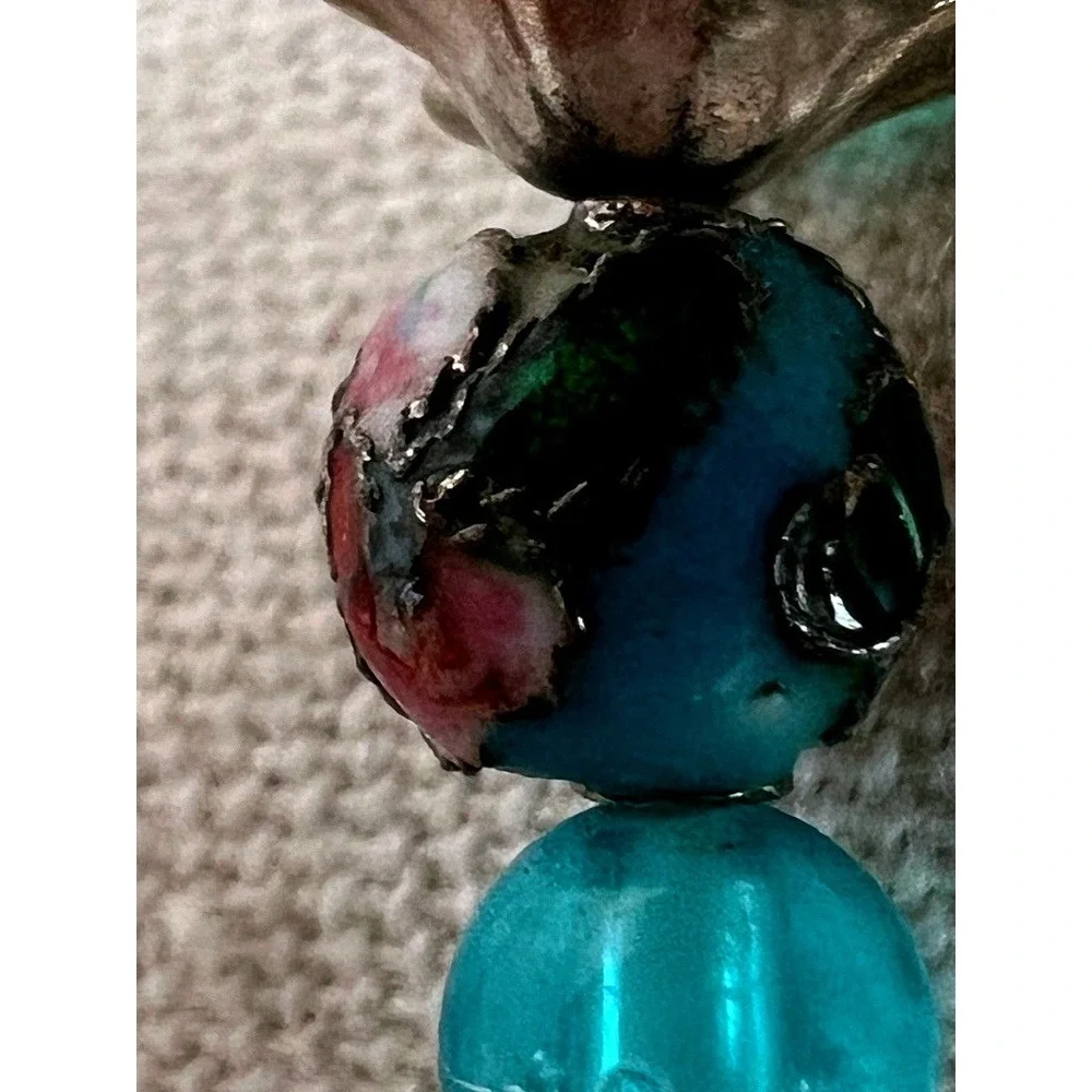 Turquoise Glass Bead Necklace Butterflies Lampwork Foil‎ Artisan 27